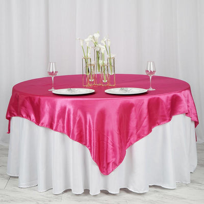 Satin Table Overlay 72"x72" Fuchsia - Wrinkle Resistant & Smooth Table Topper