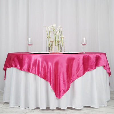 Satin Table Overlay 72"x72" Fuchsia - Wrinkle Resistant & Smooth Table Topper