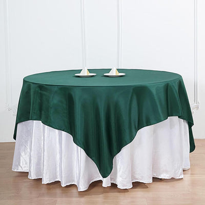 Satin Table Overlay 72"x72" Hunter Emerald Green - Wrinkle Resistant & Smooth Table Topper