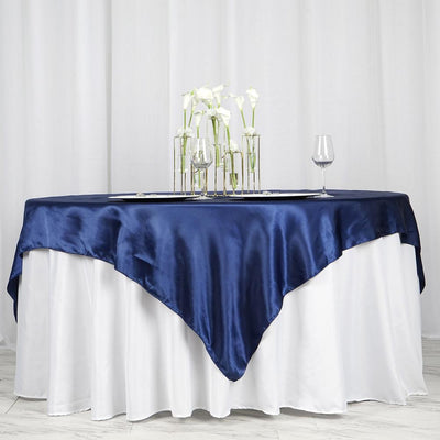 Satin Table Overlay 72"x72" Navy Blue - Wrinkle Resistant & Smooth Table Topper