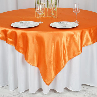 Satin Table Overlay 72"x72" Orange - Wrinkle Resistant & Smooth Table Topper