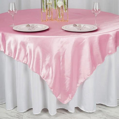 Satin Table Overlay 72"x72" Pink - Wrinkle Resistant & Smooth Table Topper
