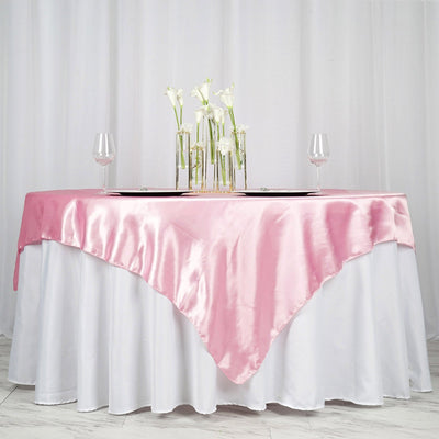 Satin Table Overlay 72"x72" Pink - Wrinkle Resistant & Smooth Table Topper