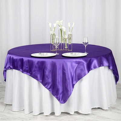 Satin Table Overlay 72"x72" Purple - Wrinkle Resistant & Smooth Table Topper
