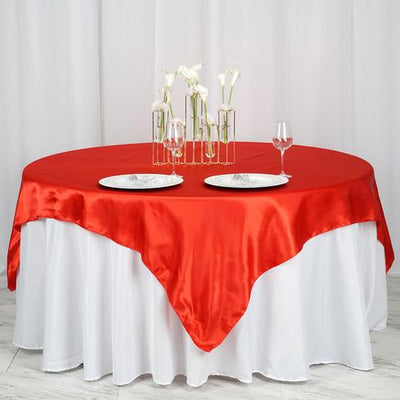 Satin Table Overlay 72"x72" Red - Wrinkle Resistant & Smooth Table Topper