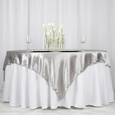 Satin Table Overlay 72"x72" Silver - Wrinkle Resistant & Smooth Table Topper