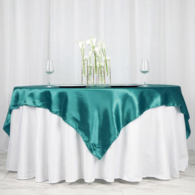 Satin Table Overlay 72"x72" Turquoise - Wrinkle Resistant & Smooth Table Topper