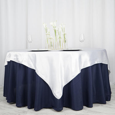 Satin Table Overlay 72"x72" White - Wrinkle Resistant and Smooth Table Topper for Luxurious Weddings & Celebrations