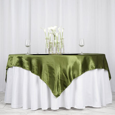 Satin Table Overlay 72"x72" Olive Green - Wrinkle Resistant & Smooth Table Topper