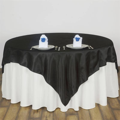 Satin Table Overlay 90"x90" Black with Smooth Finish - Perfect for Wedding Receptions