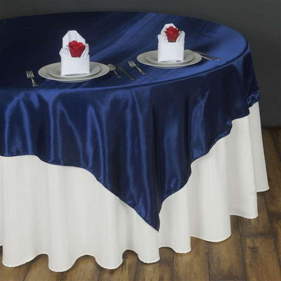 Satin Table Overlay 90"x90" Navy - Smooth Finish Table Topper