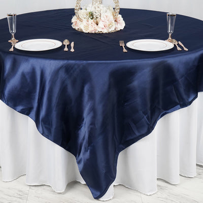 Satin Table Overlay 90"x90" Navy - Smooth Finish Table Topper
