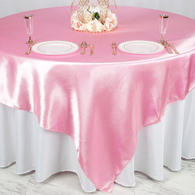 Satin Table Overlay 90"x90" Pink - Smooth Finish Table Topper