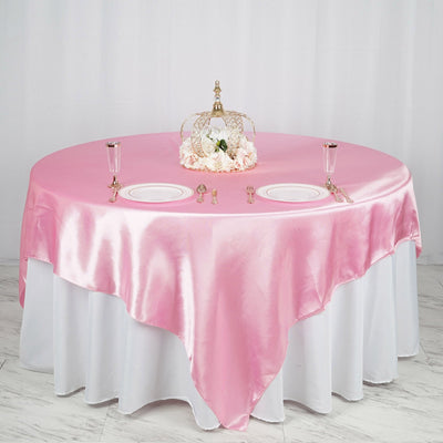 Satin Table Overlay 90"x90" Pink - Smooth Finish Table Topper