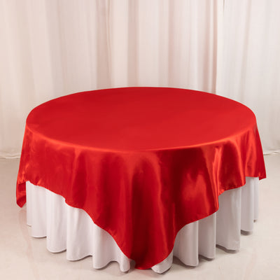 Satin Table Overlay 90"x90" Red - Smooth Finish Table Topper