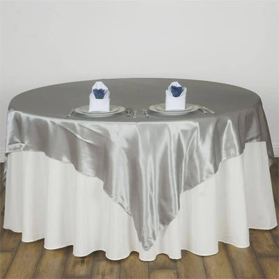 Satin Table Overlay 90"x90" Silver - Smooth Finish Table Topper