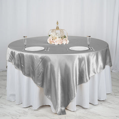 Satin Table Overlay 90"x90" Silver - Smooth Finish Table Topper