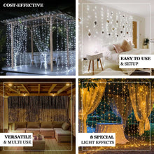 Warm White 600 LED Curtain String Lights with 8 Modes, Plug In Connectable Twinkle Fairy Lights