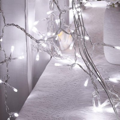 Cool White 300 LED Icicle Curtain Fairy String Lights with 8 Modes 10ft
