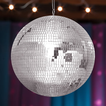 Large Silver Foam Disco Mirror Ball With Hanging Swivel Ring, Holiday Party Decor 20"