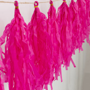 10 Pack Pre-Tied Pink Tissue Paper Tassel Garland – 12" Hanging Fringe Streamer Banner with 10ft String for Party Backdrop & Event Décor