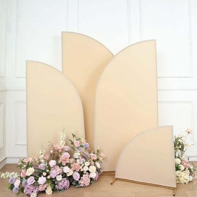 Set of 4 Matte Beige Fitted Spandex Half Moon Wedding Arch Covers, Custom Fit Chiara Backdrop Stand Covers 2.5ft,5ft,6ft,7ft