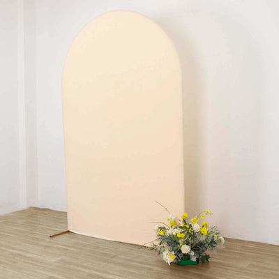 Matte Beige Spandex Fitted Chiara Backdrop Stand Cover For Round Top Wedding Arch - 8ft
