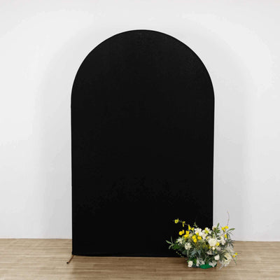 Matte Black Spandex Fitted Chiara Backdrop Stand Cover For Round Top Wedding Arch - 8ft