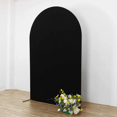 Matte Black Spandex Fitted Chiara Backdrop Stand Cover For Round Top Wedding Arch - 8ft