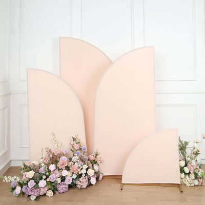 Set of 4 Matte Blush Fitted Spandex Half Moon Wedding Arch Covers, Custom Fit Chiara Backdrop Stand Covers 2.5ft,5ft,6ft,7ft