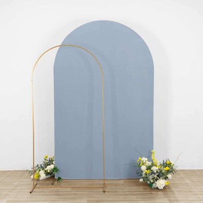 Matte Dusty Blue Spandex Fitted Chiara Backdrop Stand Cover For Round Top Wedding Arch - 8ft