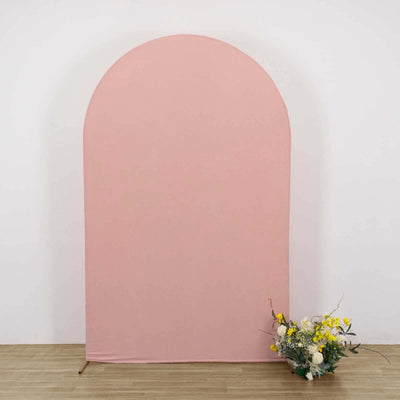 Matte Dusty Rose Spandex Fitted Chiara Backdrop Stand Cover For Round Top Wedding Arch - 8ft