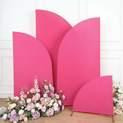 Set of 4 Matte Fuchsia Fitted Spandex Half Moon Wedding Arch Covers, Custom Fit Chiara Backdrop Stand Covers 2.5ft,5ft,6ft,7ft