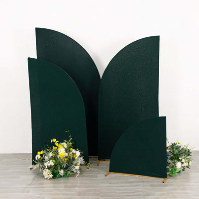 Set of 4 Matte Hunter Emerald Green Fitted Spandex Half Moon Wedding Arch Covers, Custom Fit Chiara Backdrop Stand Covers 2.5ft,5ft,6ft,7ft