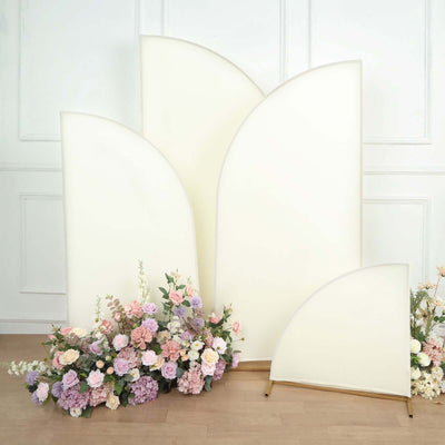 Set of 4 Matte Ivory Fitted Spandex Half Moon Wedding Arch Covers, Custom Fit Chiara Backdrop Stand Covers 2.5ft,5ft,6ft,7ft