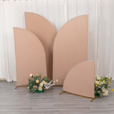 Set of 4 Matte Nude Fitted Spandex Half Moon Wedding Arch Covers, Custom Fit Chiara Backdrop Stand Covers 2.5ft,5ft,6ft,7ft