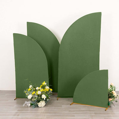 Set of 4 Matte Olive Green Fitted Spandex Half Moon Wedding Arch Covers, Custom Fit Chiara Backdrop Stand Covers 2.5ft,5ft,6ft,7ft