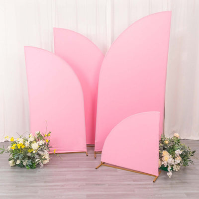 Set of 4 Matte Pink Fitted Spandex Half Moon Wedding Arch Covers, Custom Fit Chiara Backdrop Stand Covers 2.5ft,5ft,6ft,7ft