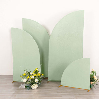 Set of 4 Matte Sage Green Fitted Spandex Half Moon Wedding Arch Covers, Custom Fit Chiara Backdrop Stand Covers 2.5ft,5ft,6ft,7ft