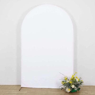 Matte White Spandex Fitted Chiara Backdrop Stand Cover For Round Top Wedding Arch - 8ft