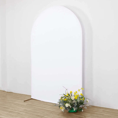 Matte White Spandex Fitted Chiara Backdrop Stand Cover For Round Top Wedding Arch - 8ft