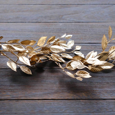 Artificial Magnolia Leaf Table Garland 6ft Metallic Gold - Easy to Use & Style DIY Craft Hanging Vine Wreath