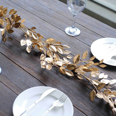 Artificial Magnolia Leaf Table Garland 6ft Metallic Gold - Easy to Use & Style DIY Craft Hanging Vine Wreath
