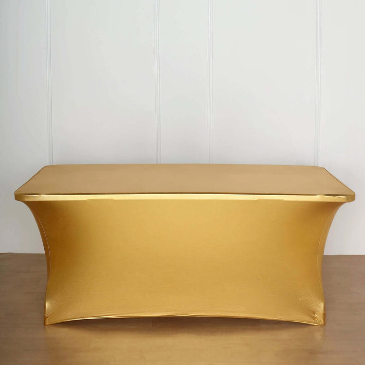 6FT Metallic Gold Rectangular Stretch Spandex Table Cover