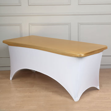 Metallic Gold Spandex Stretch Fitted Banquet Table Top Cover 6ft Wrinkle Free Fitted Table Cover for 72"x30" Tables