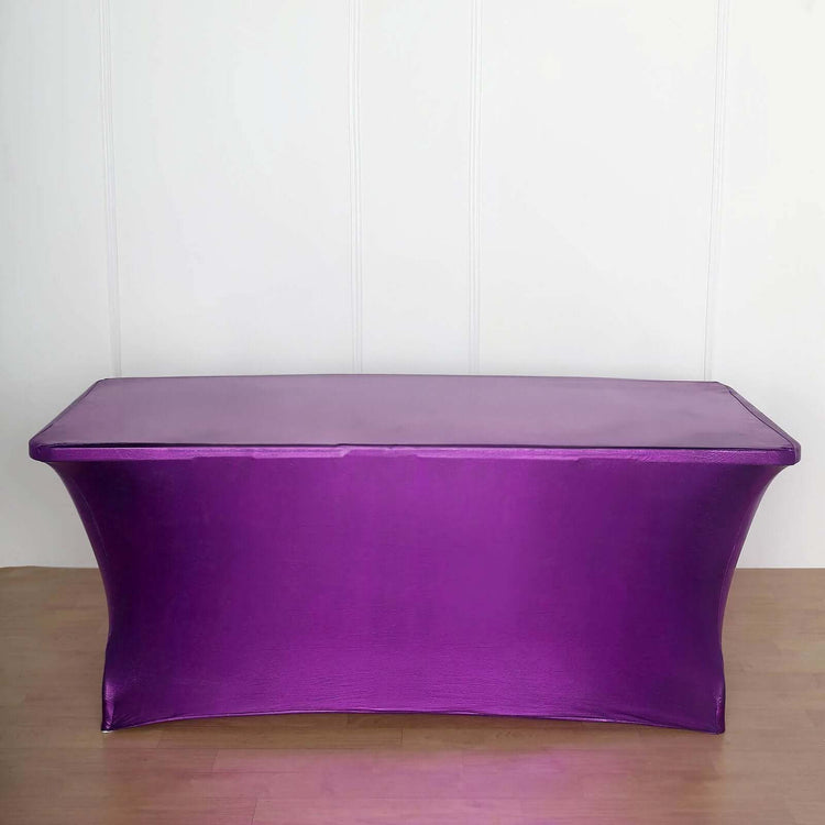 Rectangular Metallic Purple Stretch Spandex Table Cover 6 Feet