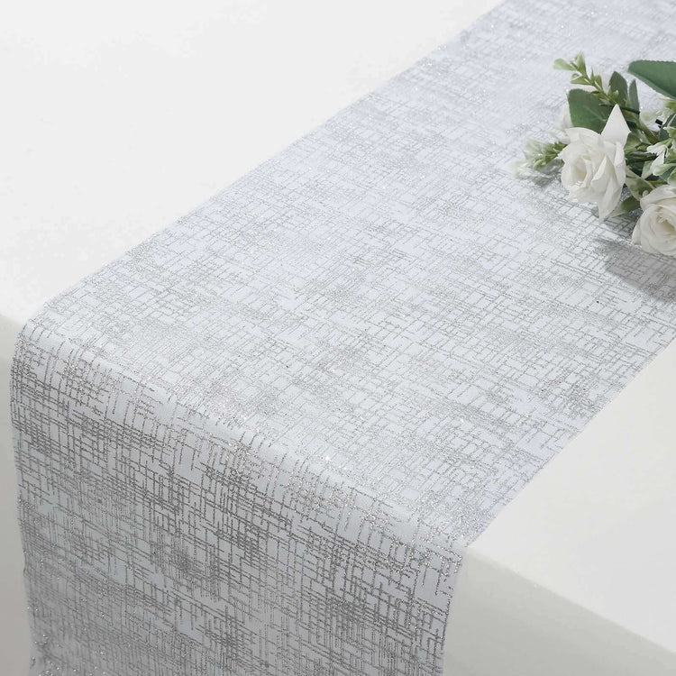 Metallic Silver Glitter Mesh Polyester Table Runner