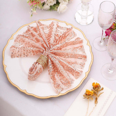 Sequin Napkins 20"x20" Blush - Diamond Pattern Reusable Dinner Napkins