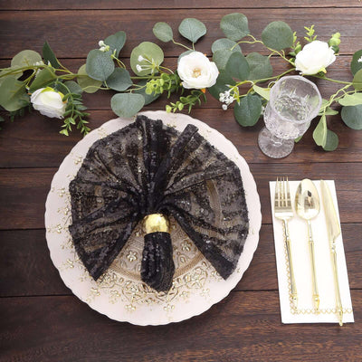 Sequin Napkins 20"x20" Black - Diamond Pattern Reusable Dinner Napkins