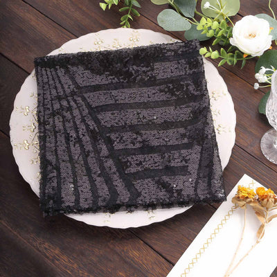 Sequin Napkins 20"x20" Black - Diamond Pattern Reusable Dinner Napkins